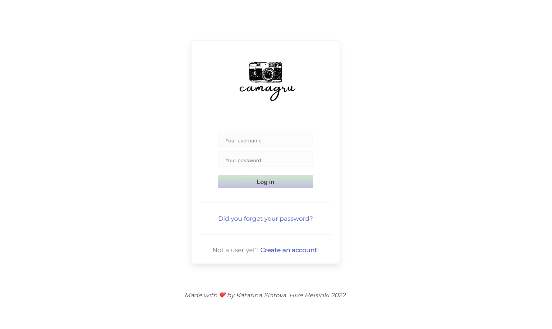 Camagru login page.